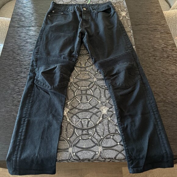 KENT & CURWEN BLACK BALMAIN STITCHED STYLE BIKER JEANS SZ US 30 46 - Picture 1 of 6